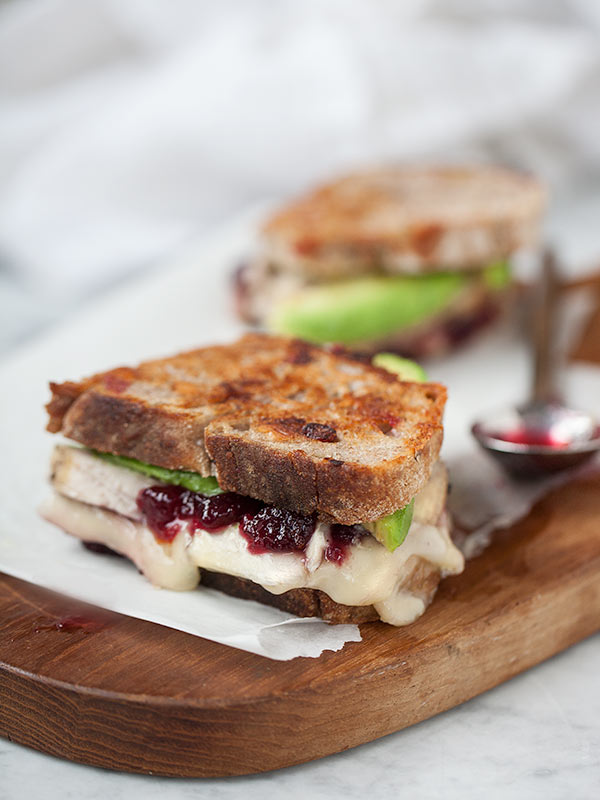 Recipes for Thanksgiving leftovers - Turkey Cranberry and grilled brie cheese sandwich