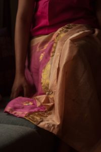 Damaged SICO sari repurposed into a wrap skirt