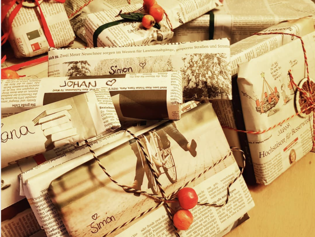 newspaper magazine christmas gift wrapping